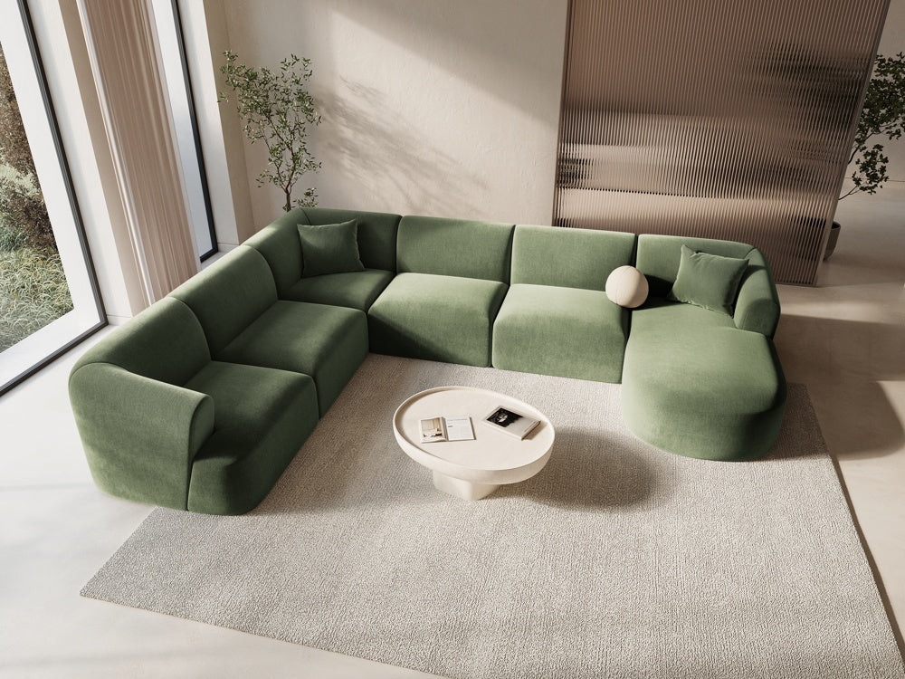 
7-Seater Designer Panoramic Sofa "Campi" - Velvet Green / long side left