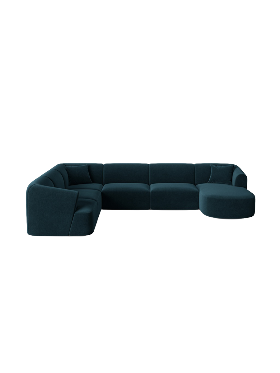 
7-Seater Designer Panoramic Sofa "Campi" - Dark petrol velvet / long side left