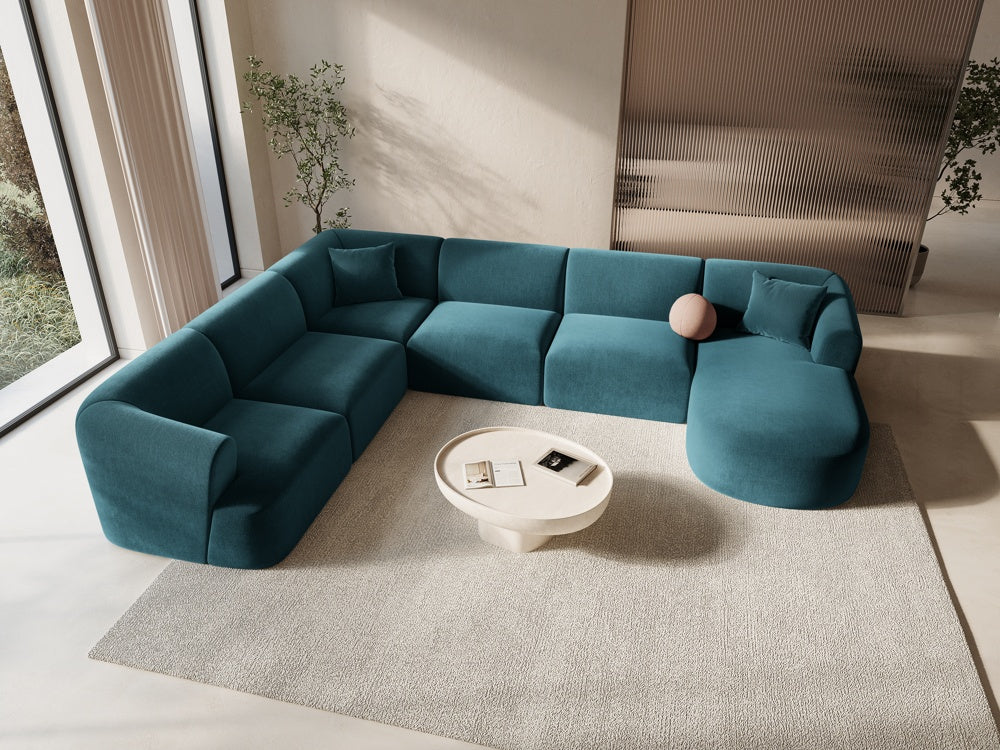 
7-Seater Designer Panoramic Sofa "Campi" - Dark petrol velvet / long side left