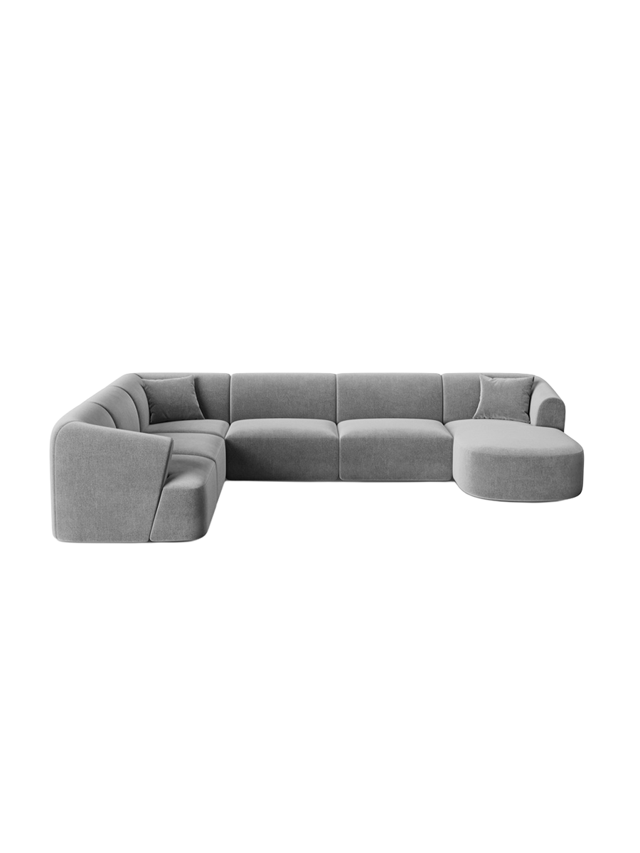 
7-Seater Designer Panoramic Sofa "Campi" - Velvet Grey / long side left