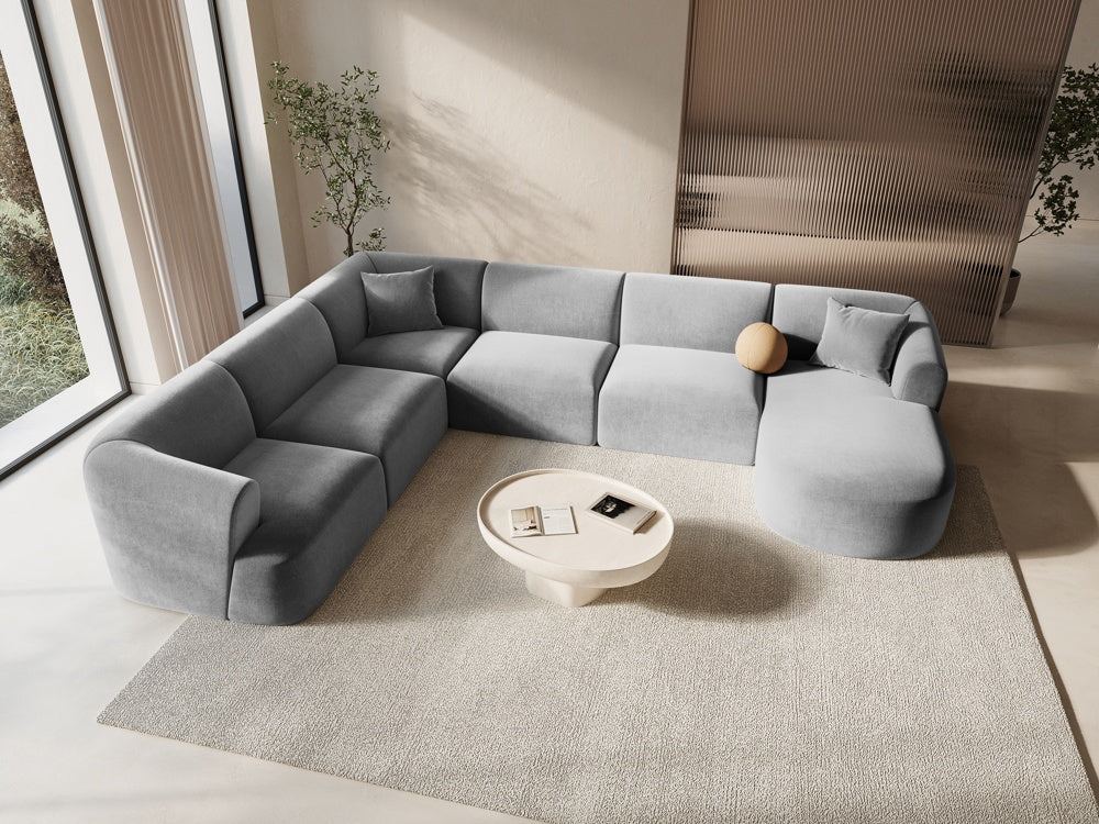 
7-Seater Designer Panoramic Sofa "Campi" - Velvet Grey / long side left