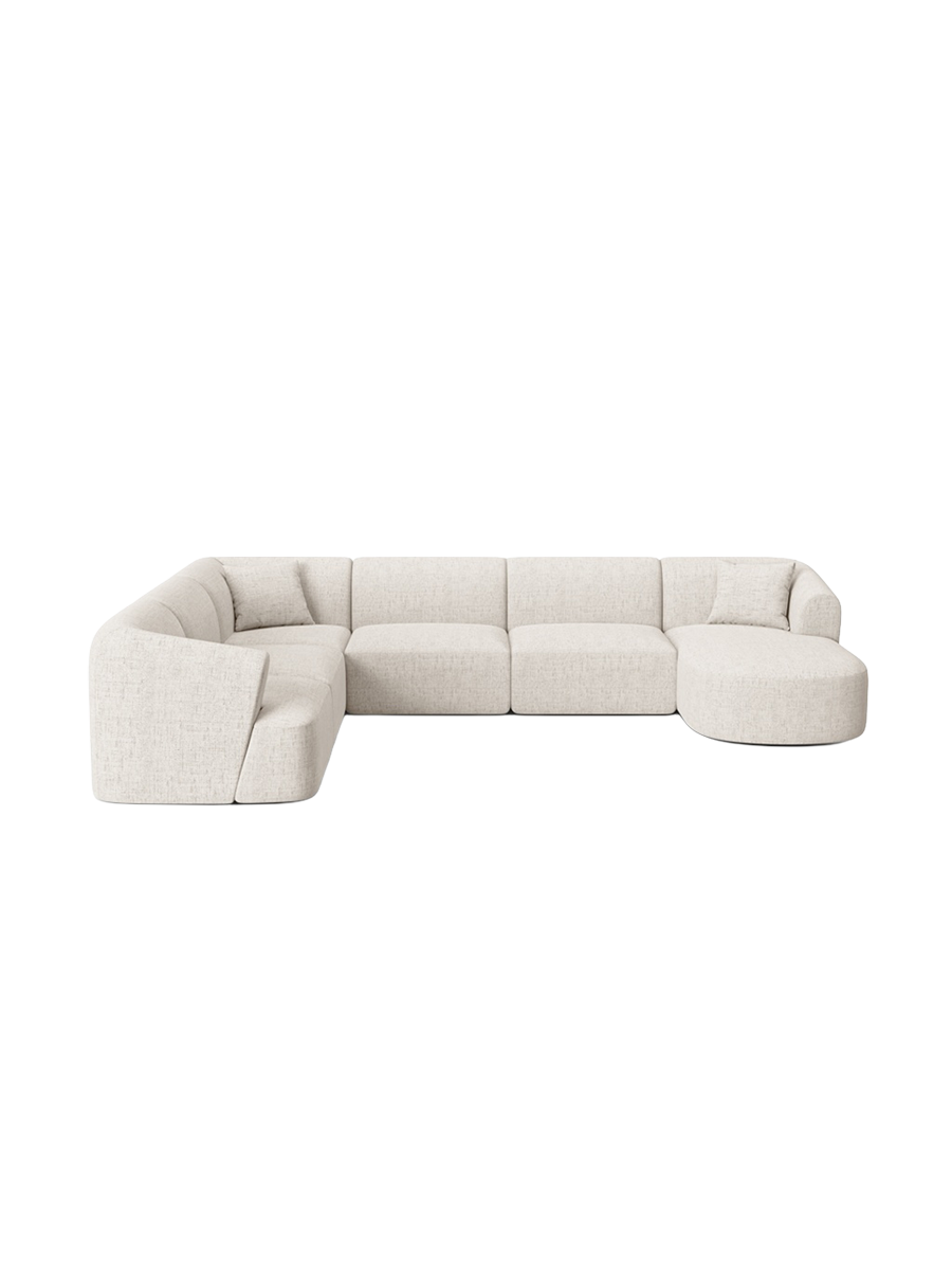 
7-Seater Designer Panoramic Sofa "Campi" - Structured Fabric Light Beige / long side left