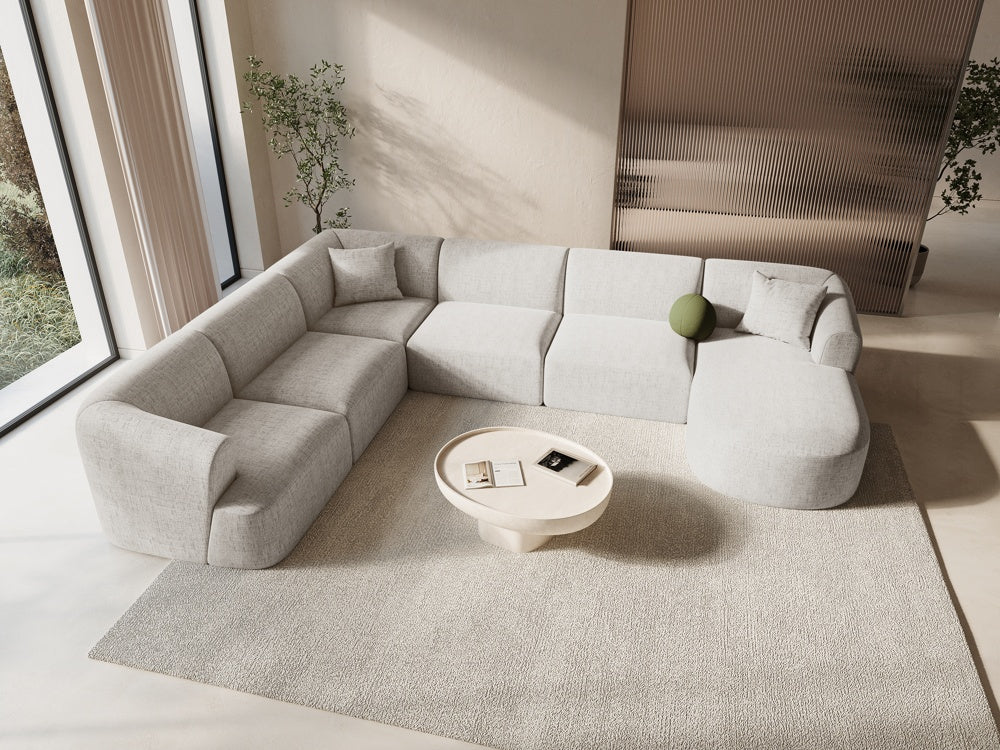 
7-Seater Designer Panoramic Sofa "Campi" - Structured Fabric Light Beige / long side left