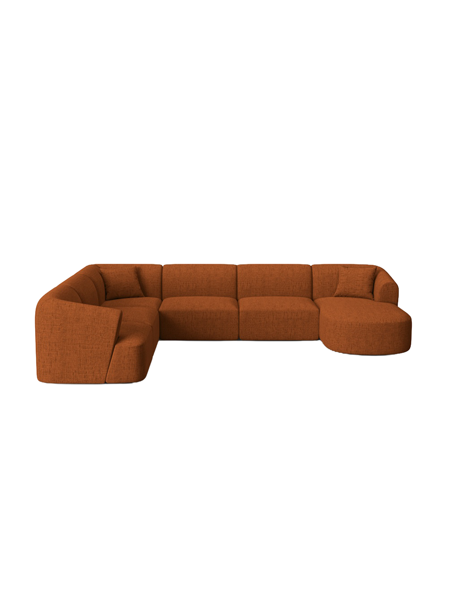
7-Seater Designer Panoramic Sofa "Campi" - Upholstery fabric Brick / long side left