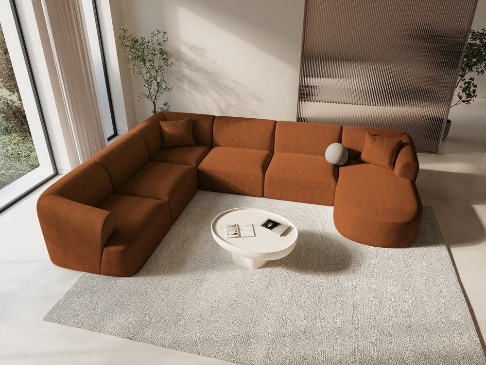 
7-Seater Designer Panoramic Sofa "Campi" - Upholstery fabric Brick / long side left