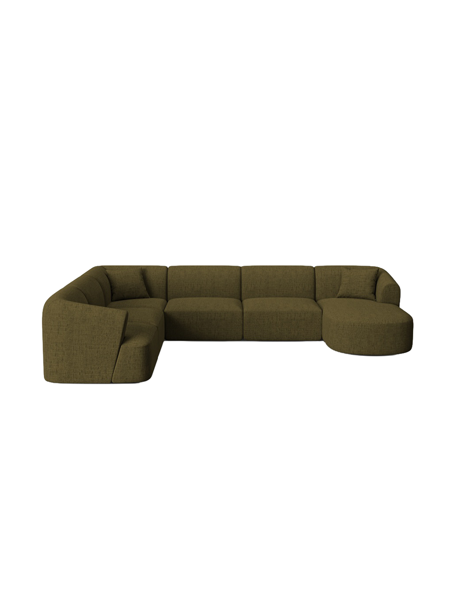 
7-Seater Designer Panoramic Sofa "Campi" - Textured Fabric Green / long side left