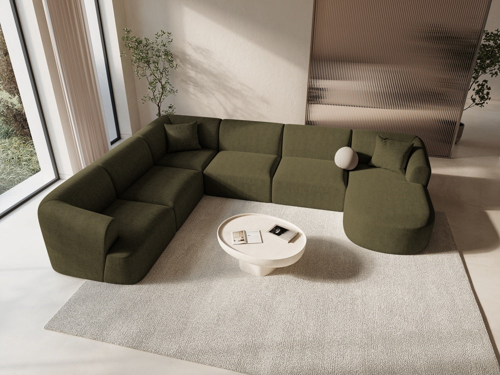 
7-Seater Designer Panoramic Sofa "Campi" - Textured Fabric Green / long side left
