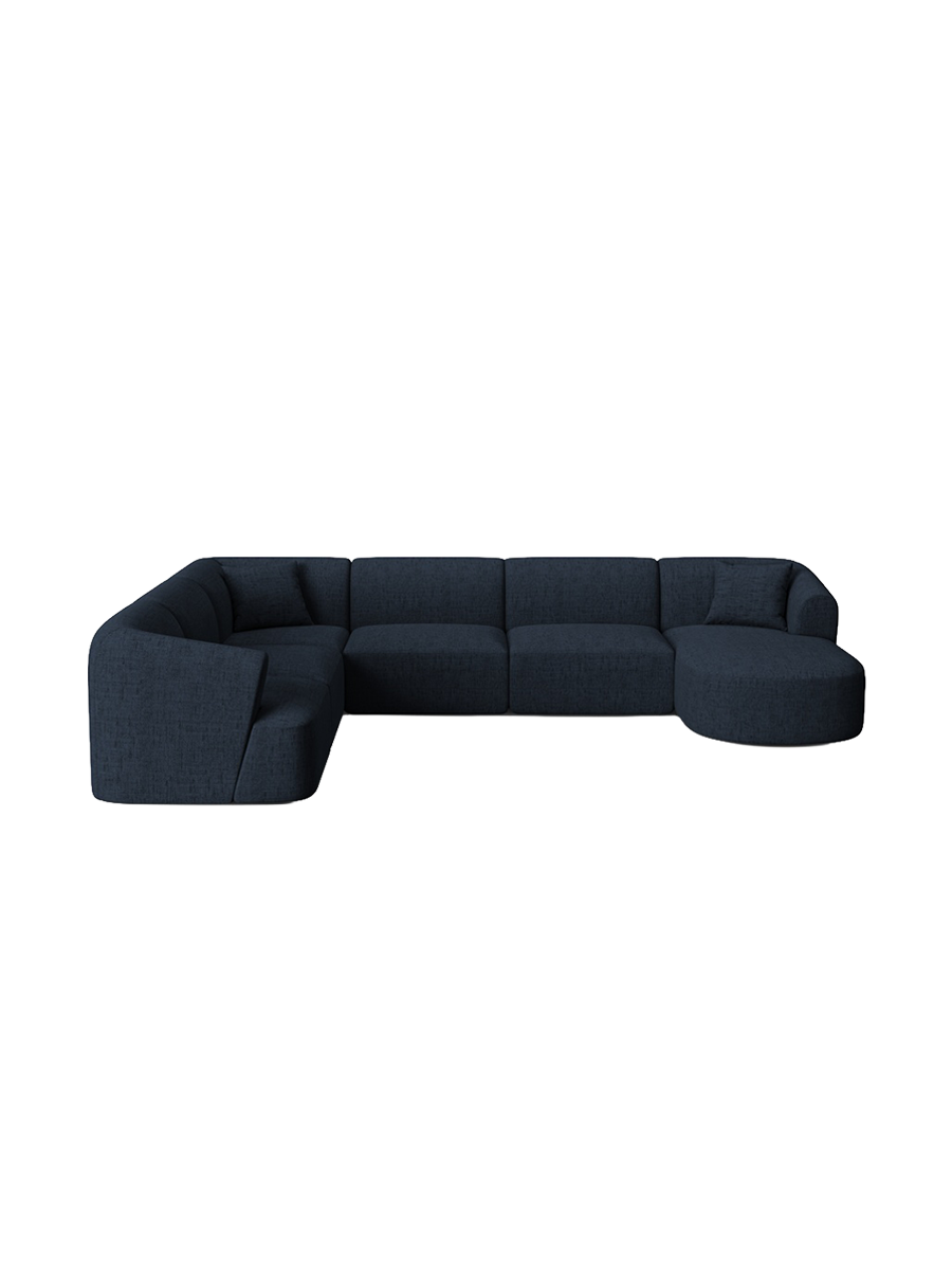 
7-Seater Designer Panoramic Sofa "Campi" - Structured Fabric Royal Blue / long side left