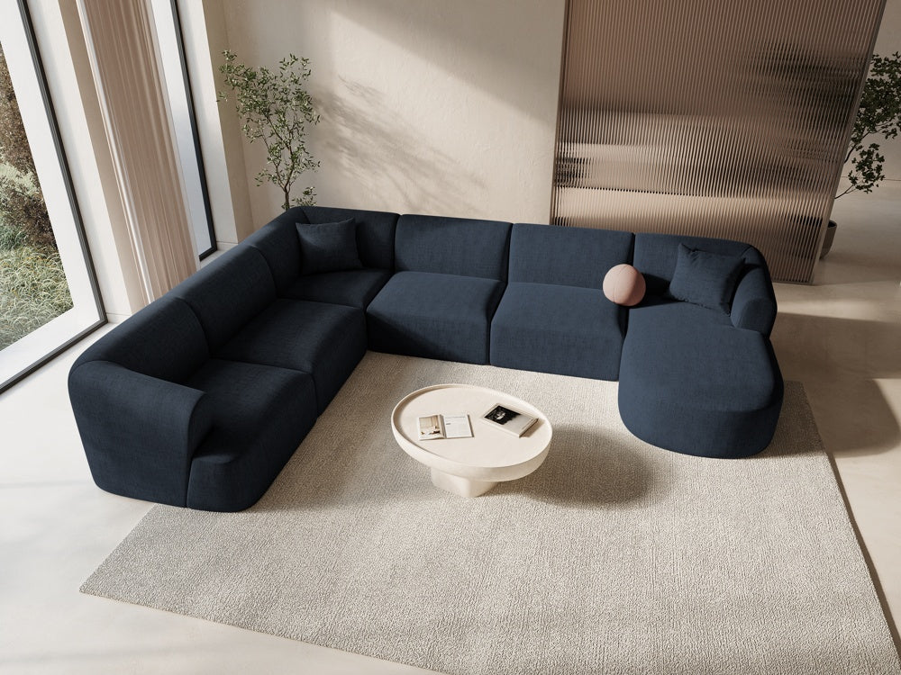 
7-Seater Designer Panoramic Sofa "Campi" - Structured Fabric Royal Blue / long side left