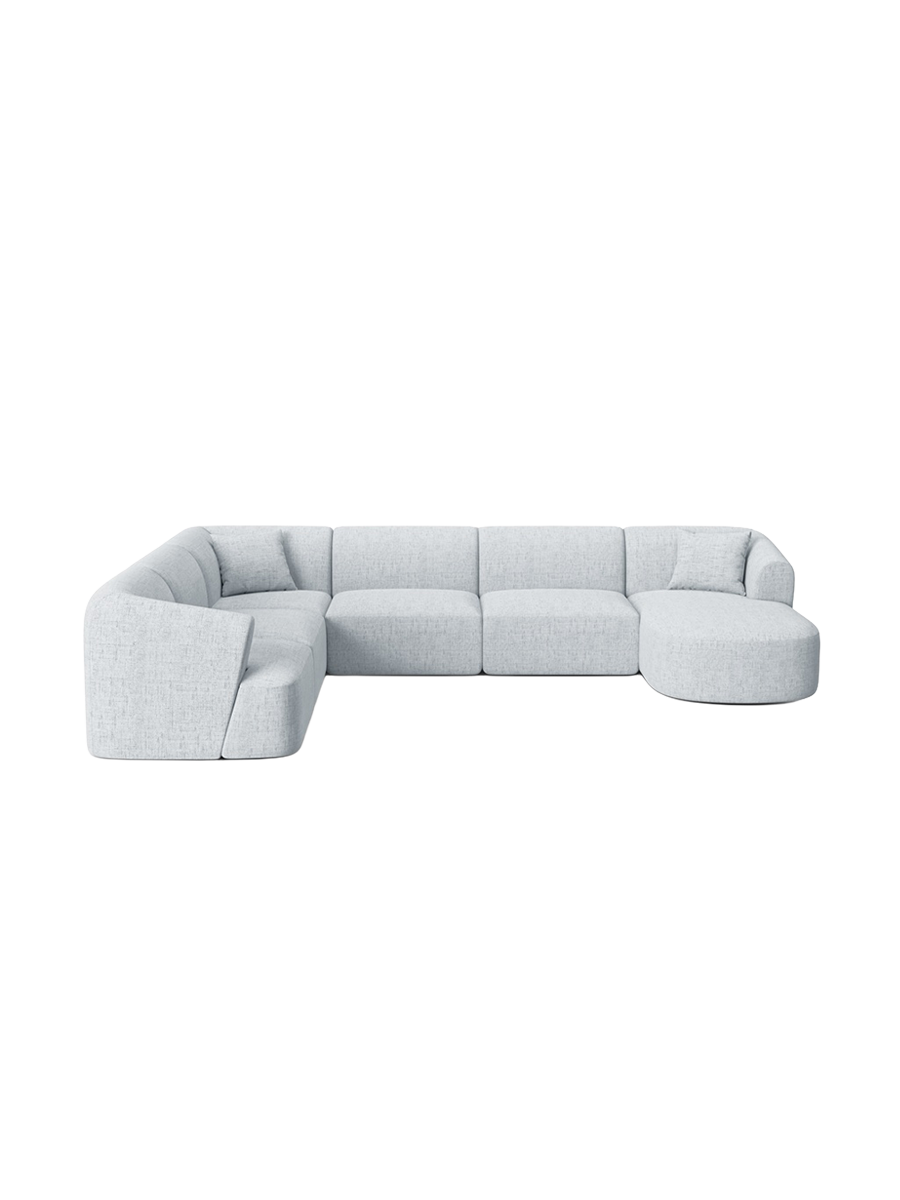 
7-Seater Designer Panoramic Sofa "Campi" - Structural Fabric Light Grey / long side left