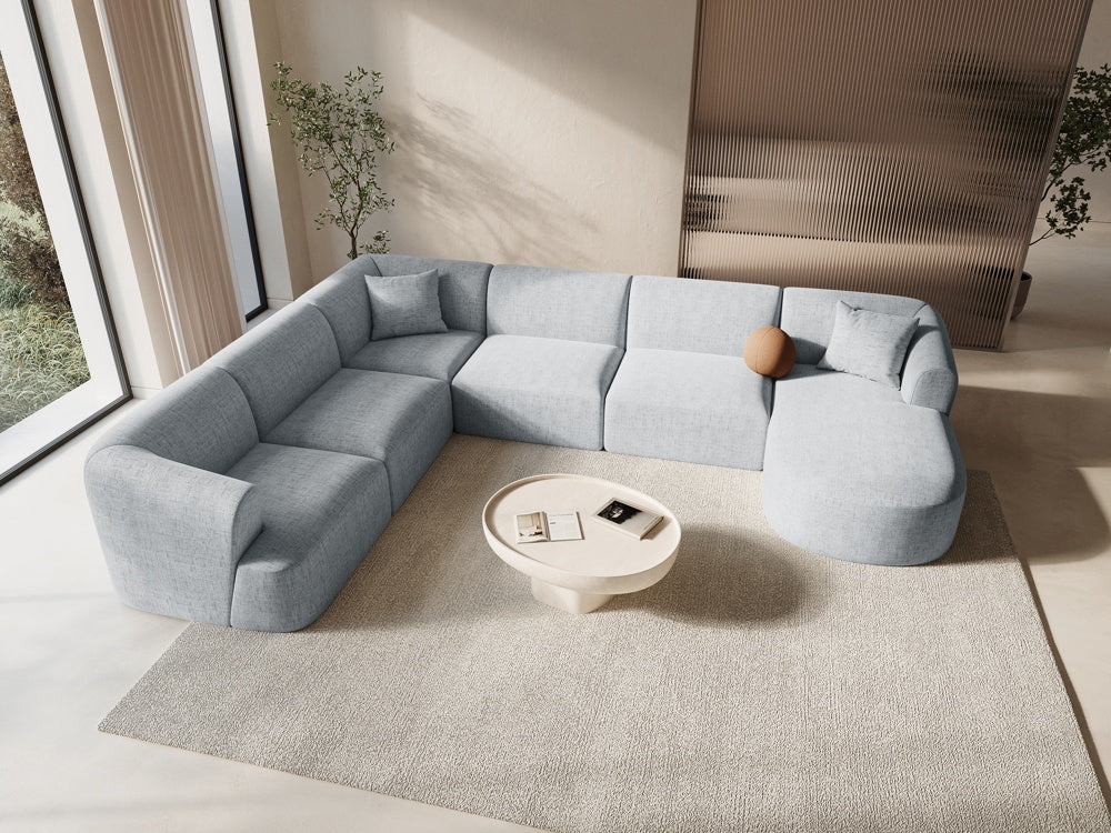 
7-Seater Designer Panoramic Sofa "Campi" - Structural Fabric Light Grey / long side left