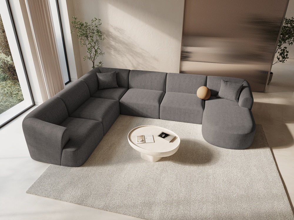
7-Seater Designer Panoramic Sofa "Campi" - Textured Fabric Grey / long side left