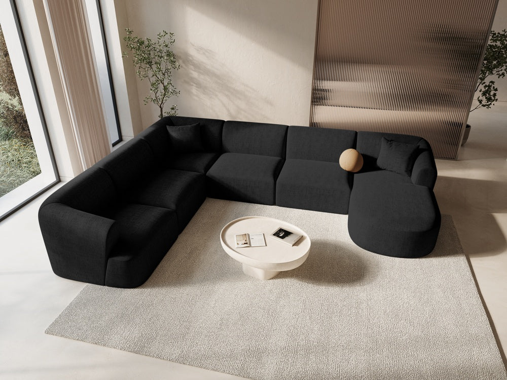 
7-Seater Designer Panoramic Sofa "Campi" - Textured Fabric Black / long side left