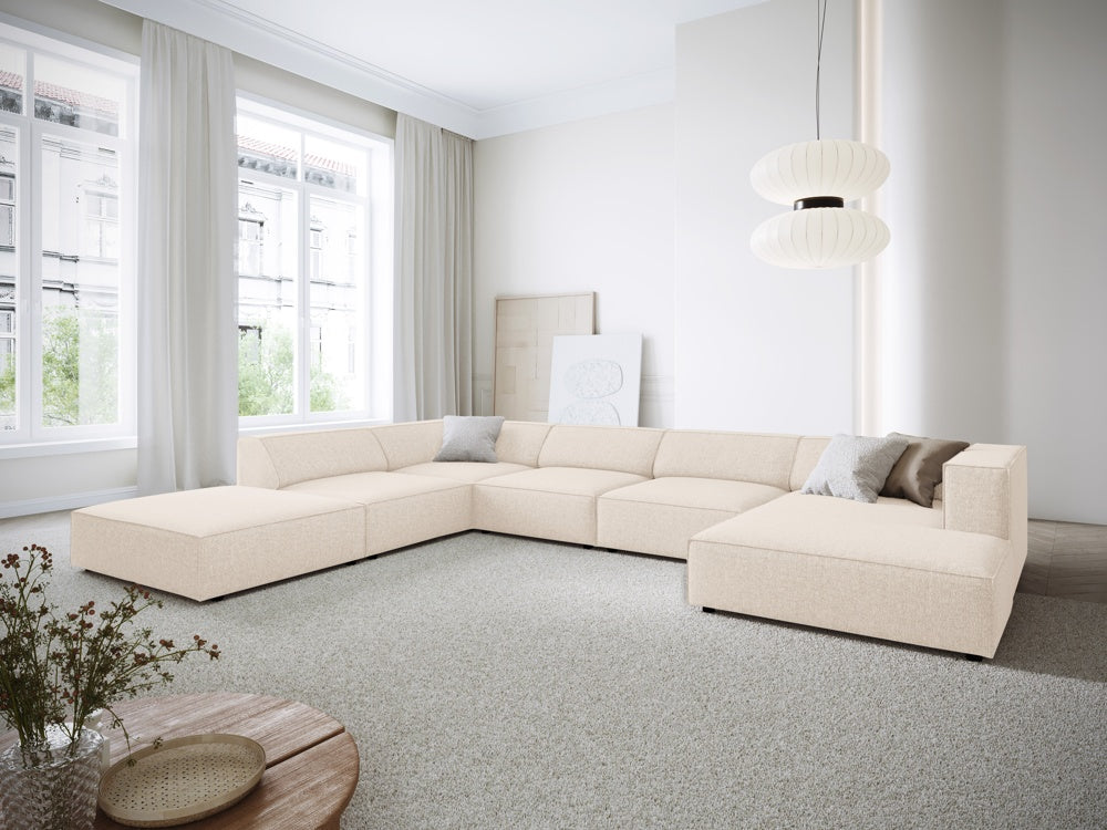 
7-seater designer panoramic sofa "Arendal" - Chenille Light Beige / long side left