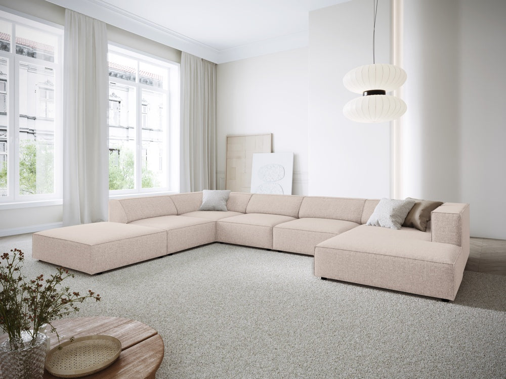 
7-seater designer panoramic sofa "Arendal" - Chenille Beige / long side left