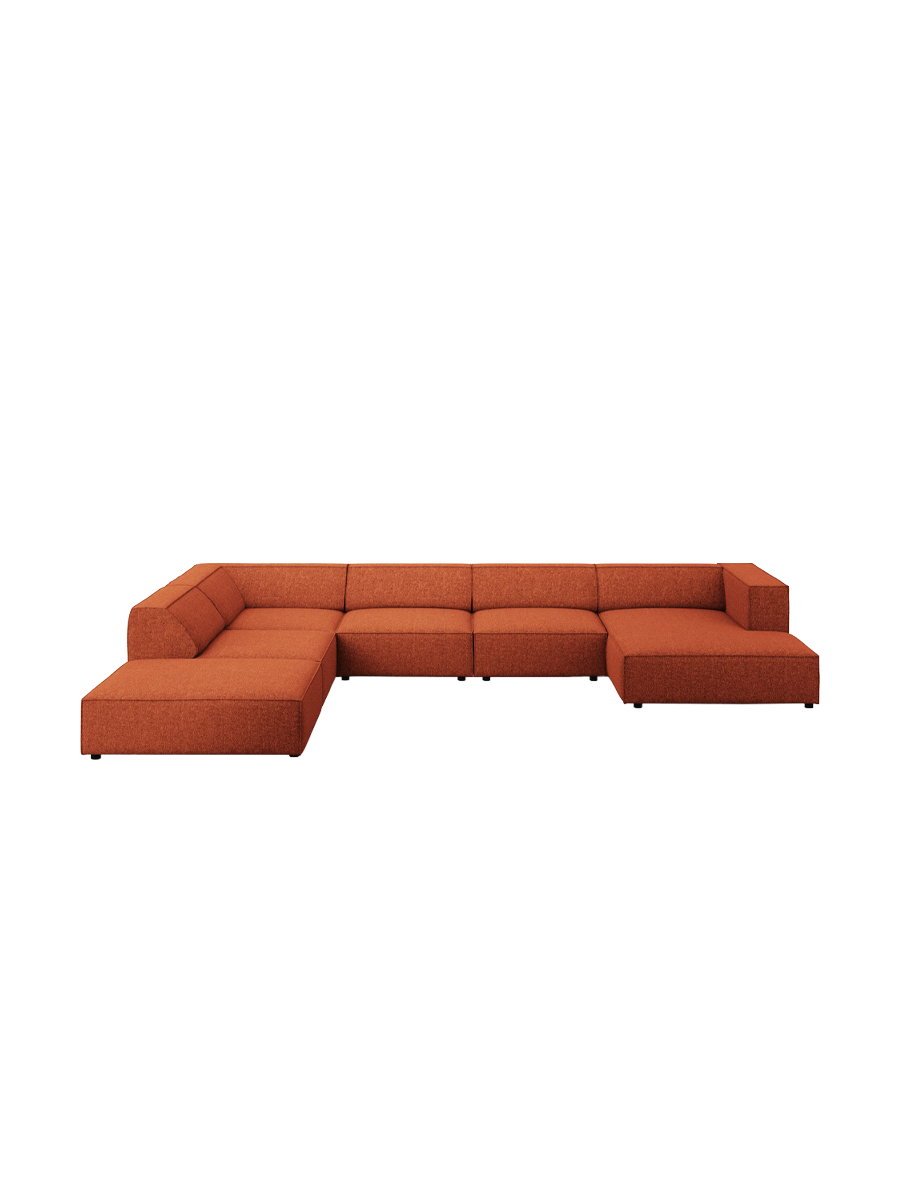 
7-seater designer panoramic sofa "Arendal" - Chenille Terracotta / long side left