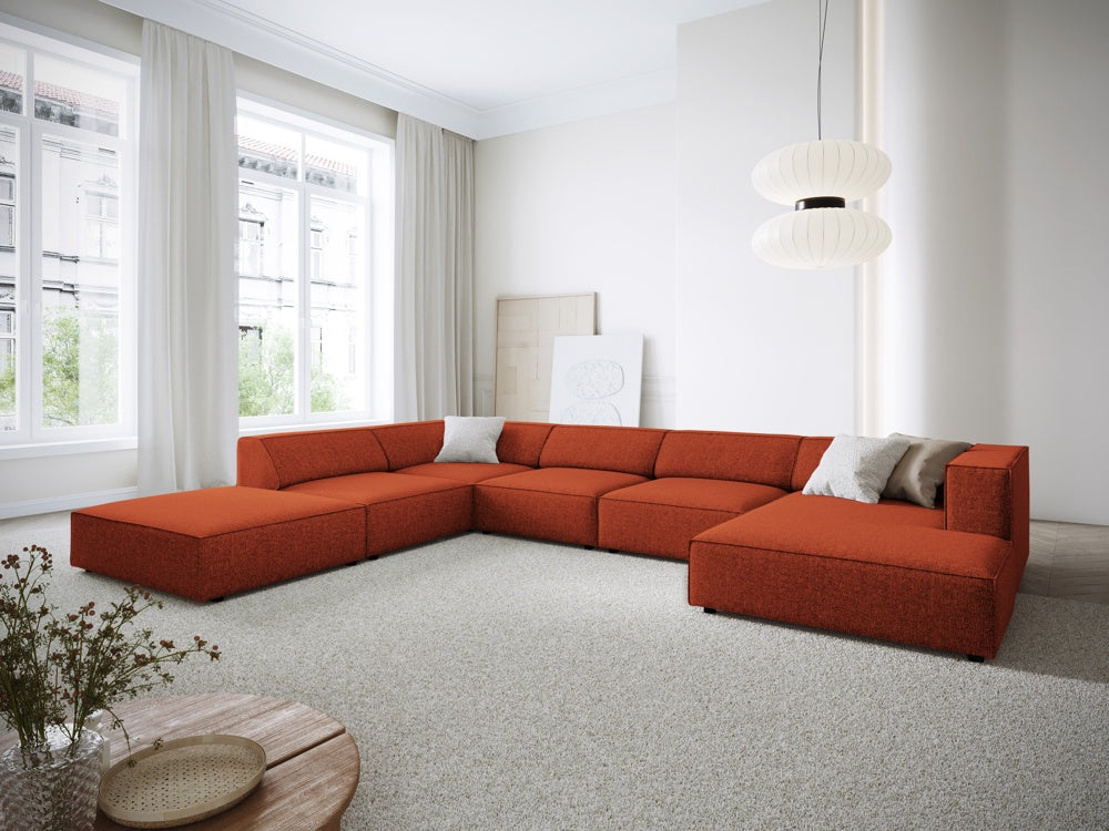 
7-seater designer panoramic sofa "Arendal" - Chenille Terracotta / long side left