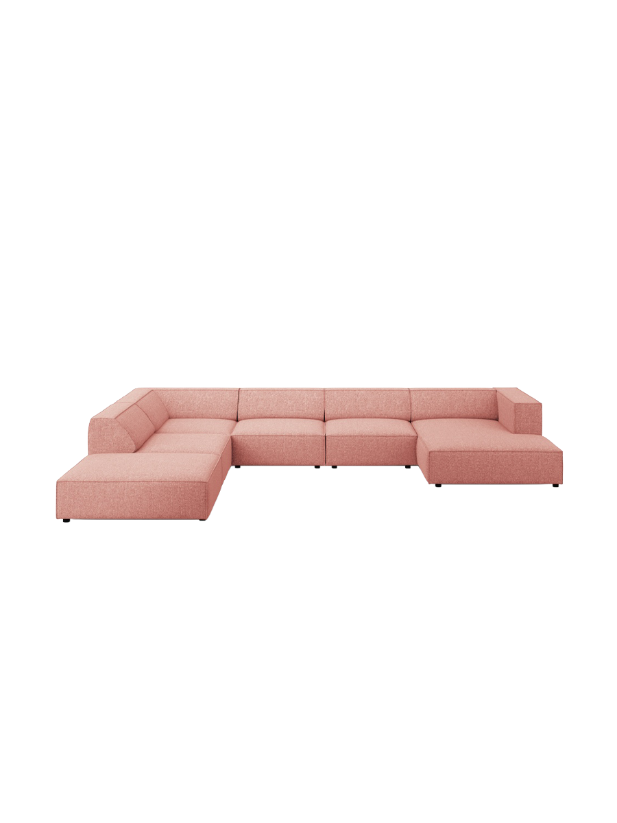 
7-seater designer panoramic sofa "Arendal" - Chenille Pink / long side left
