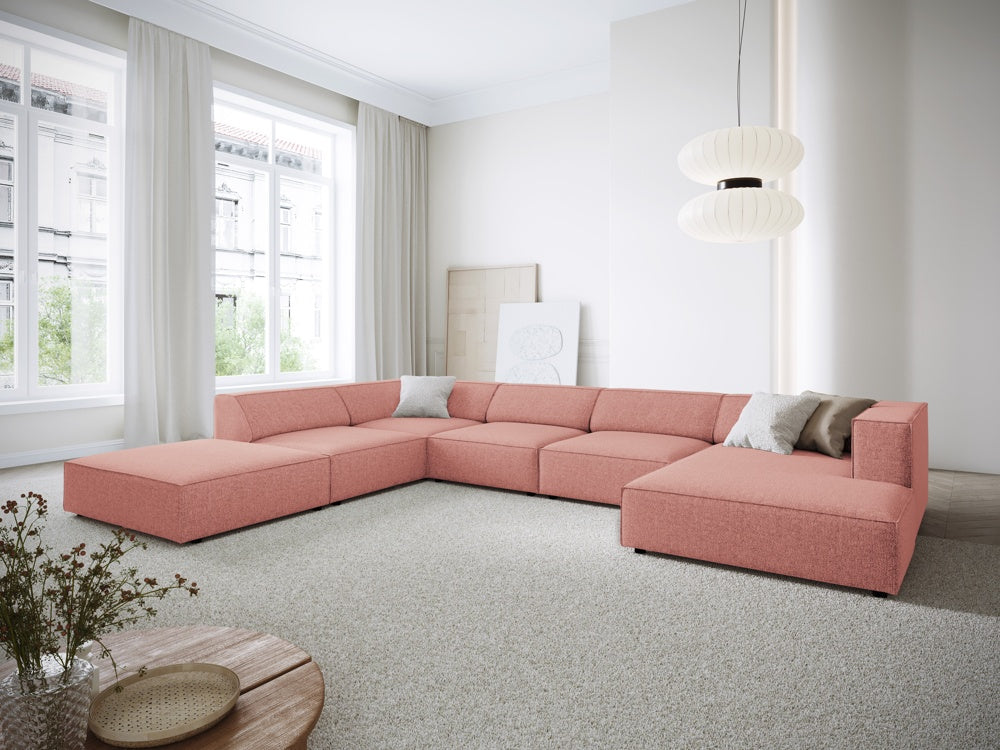 
7-seater designer panoramic sofa "Arendal" - Chenille Pink / long side left