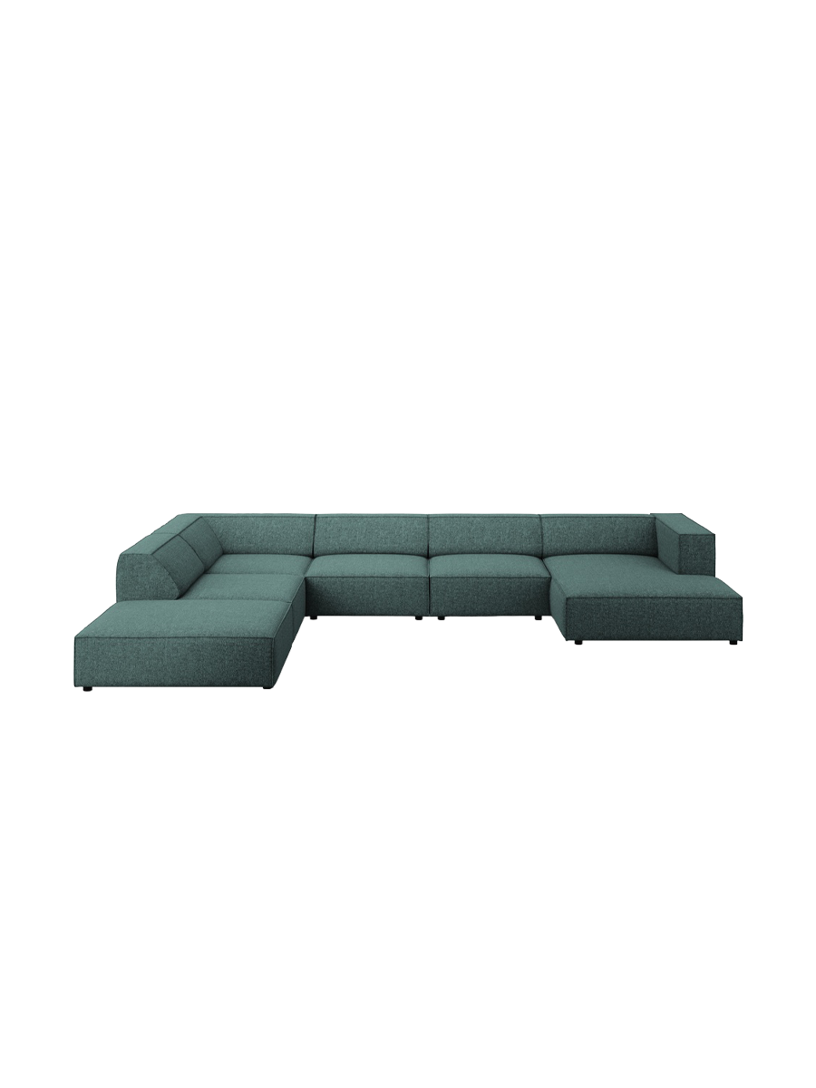
7-seater designer panoramic sofa "Arendal" - Petrol Chenille / long side left