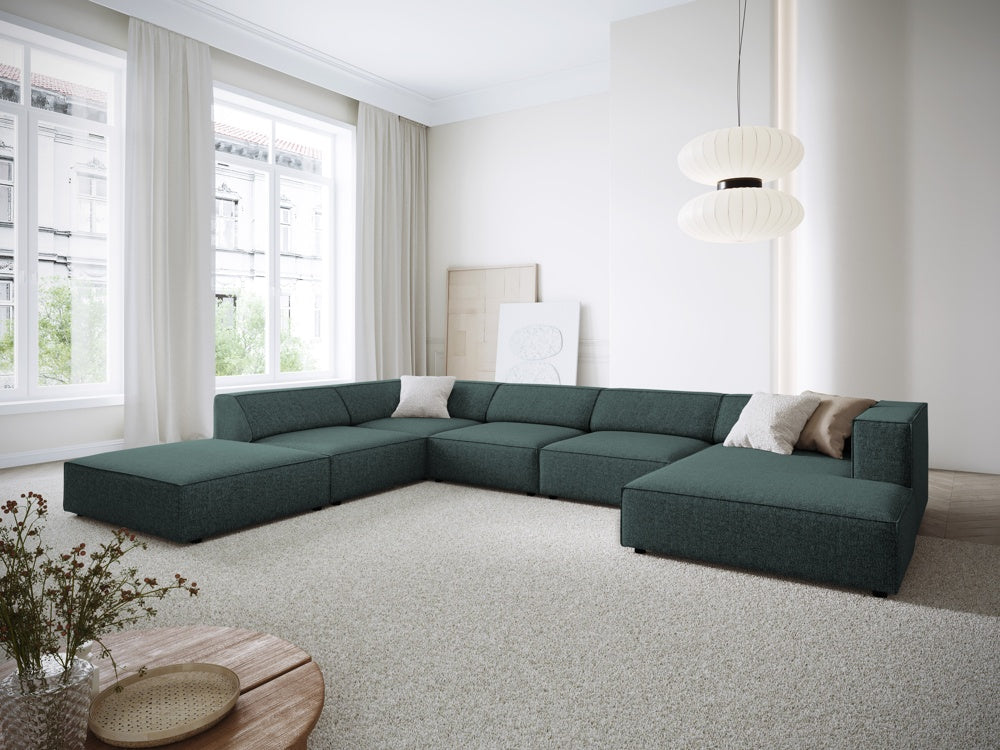 
7-seater designer panoramic sofa "Arendal" - Petrol Chenille / long side left