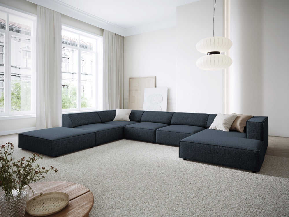 
7-seater designer panoramic sofa "Arendal" - Chenille Royal Blue / long side left