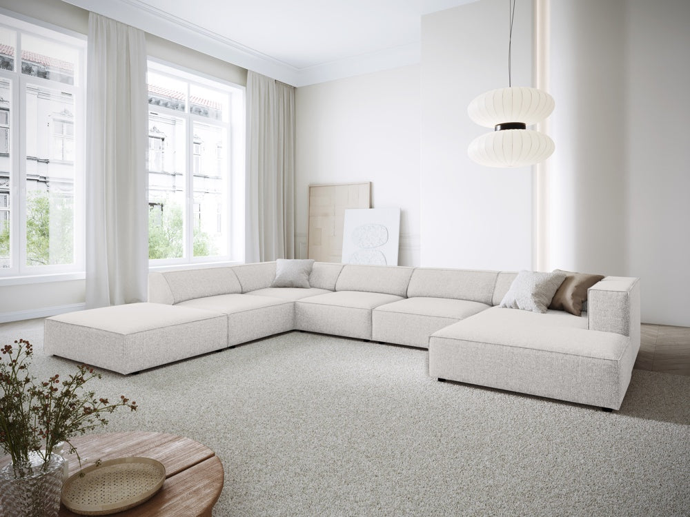 
7-seater designer panoramic sofa "Arendal" - Chenille Light Grey / long side left