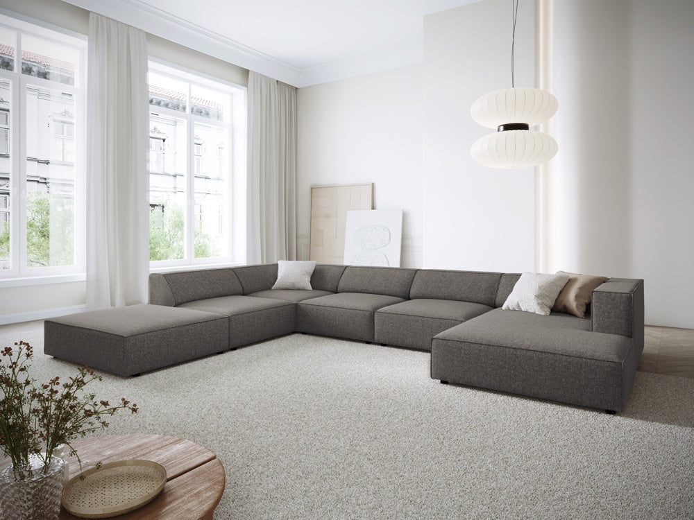 
7-seater designer panoramic sofa "Arendal" - Chenille Grey / long side left