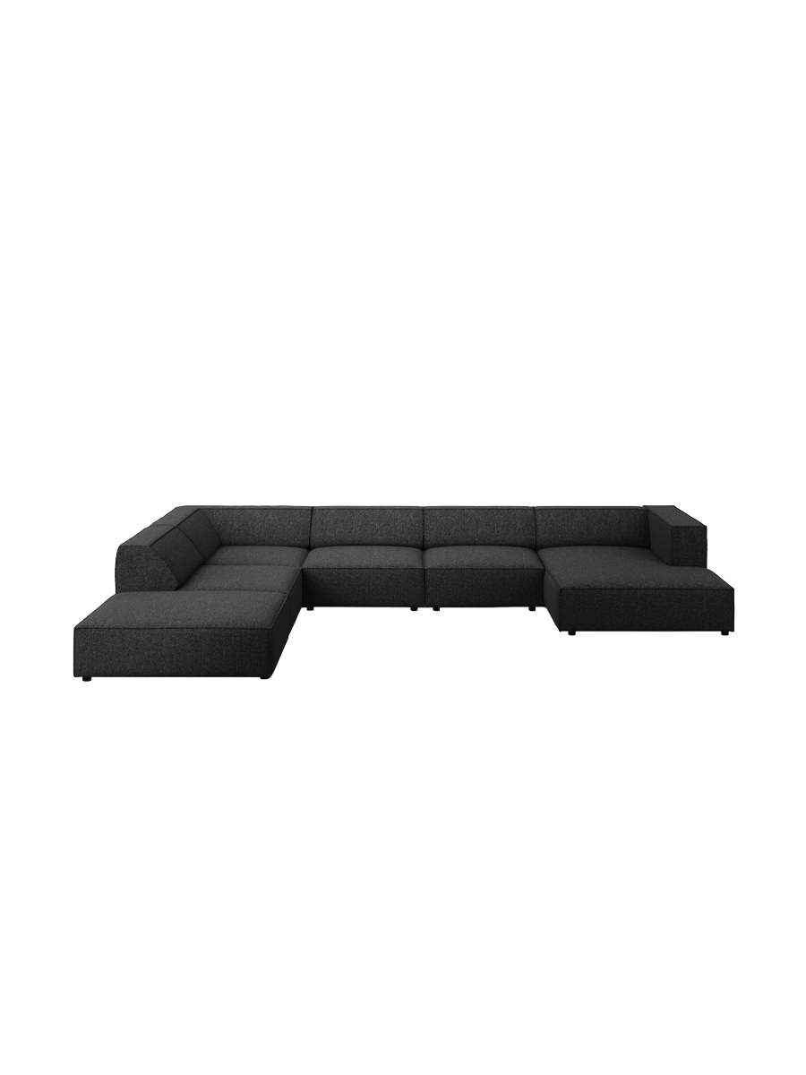 
7-seater designer panoramic sofa "Arendal" - Chenille Black / long side left