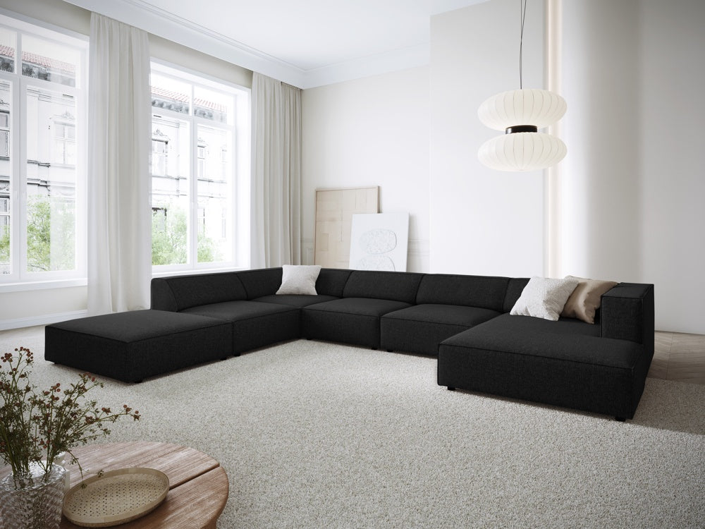 
7-seater designer panoramic sofa "Arendal" - Chenille Black / long side left