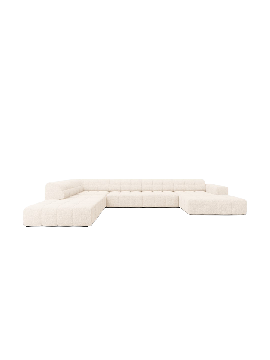 
7-Seater Designer Panoramic Sofa "Chicago" - Chenille Light Beige / long side left
