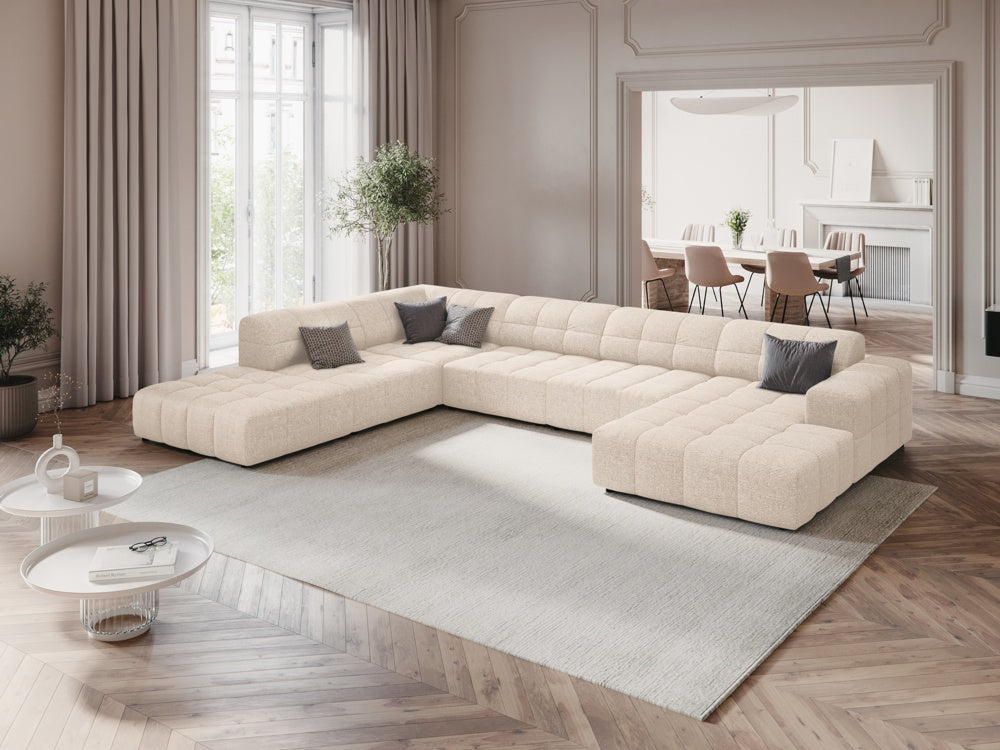 
7-Seater Designer Panoramic Sofa "Chicago" - Chenille Light Beige / long side left