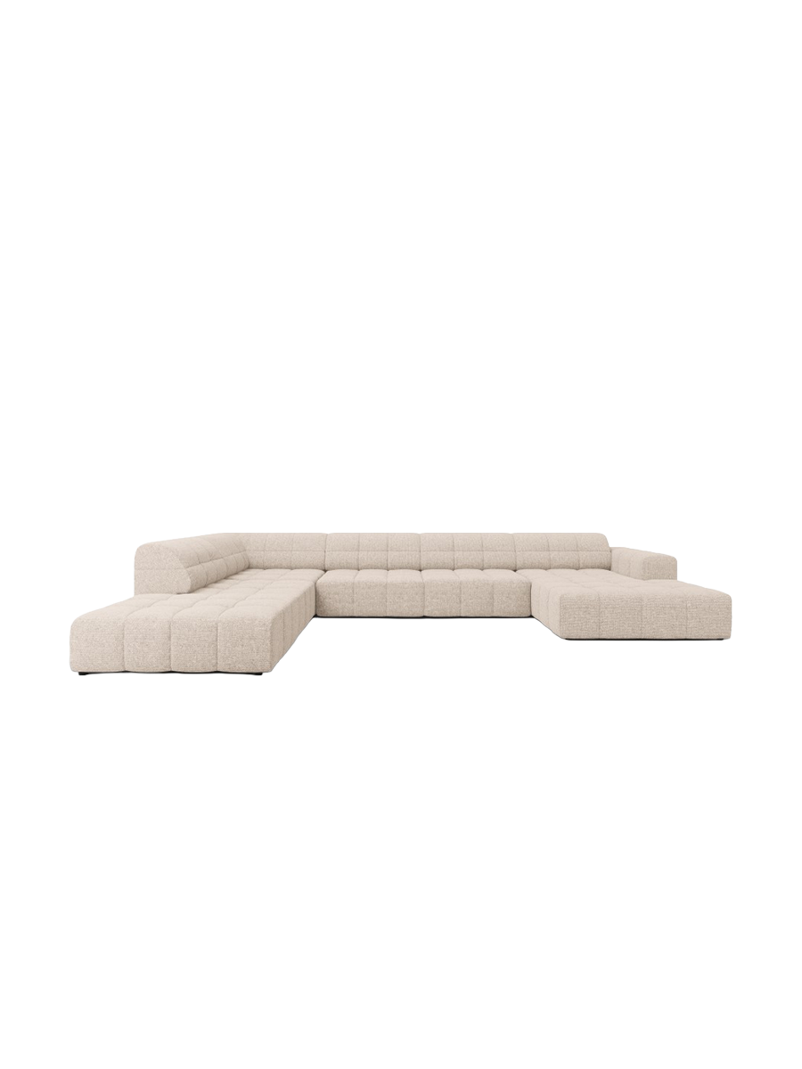 
7-Seater Designer Panoramic Sofa "Chicago" - Chenille Beige / long side left