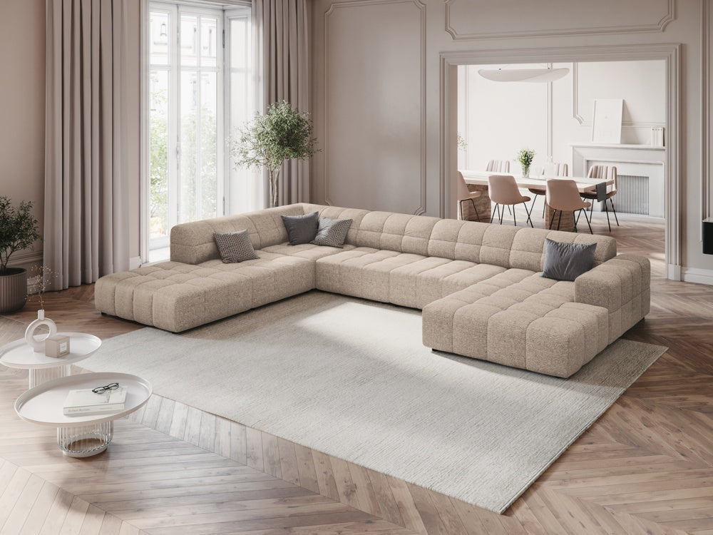
7-Seater Designer Panoramic Sofa "Chicago" - Chenille Beige / long side left