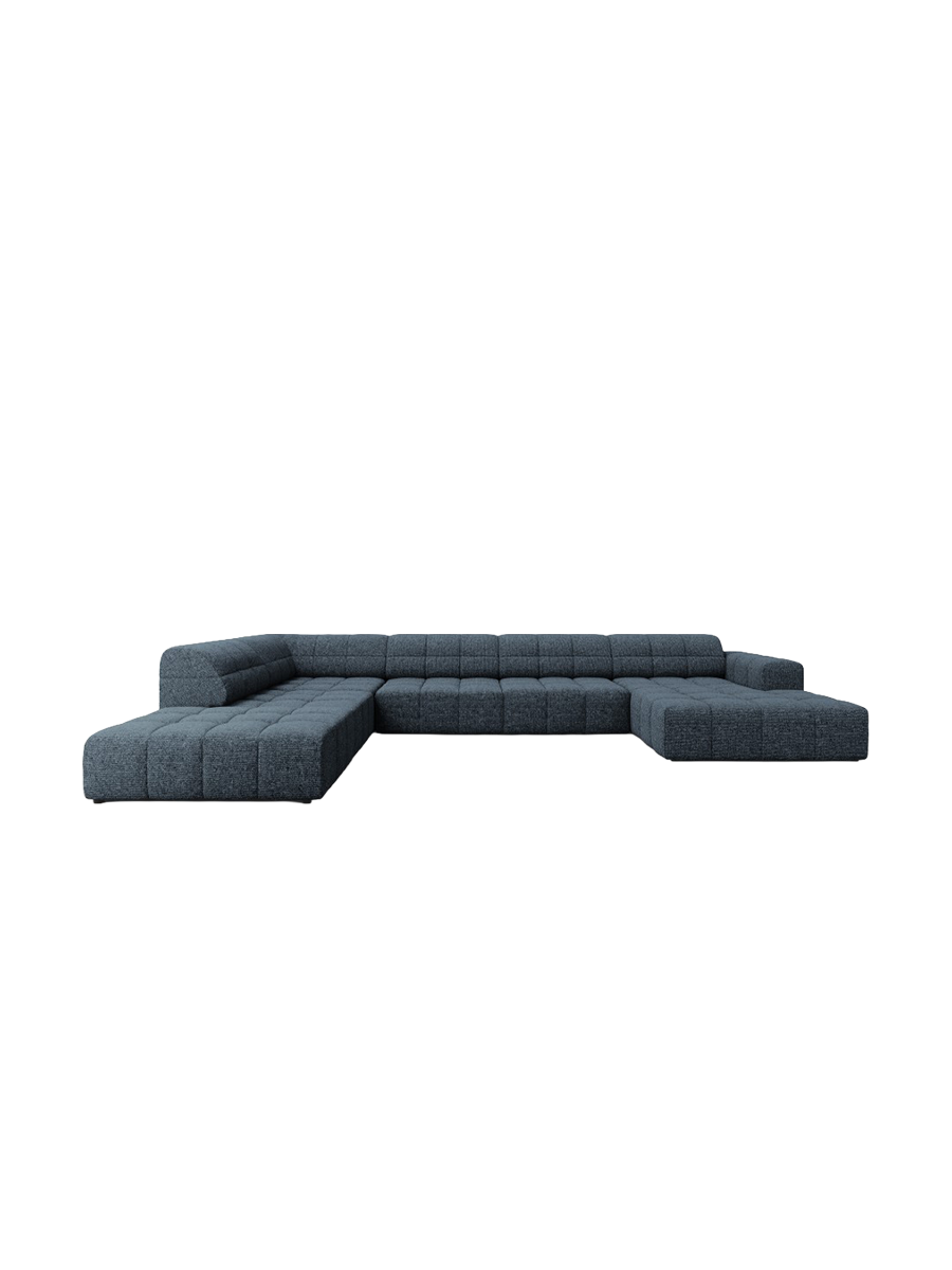 
7-Seater Designer Panoramic Sofa "Chicago" - Chenille Royal Blue / long side left