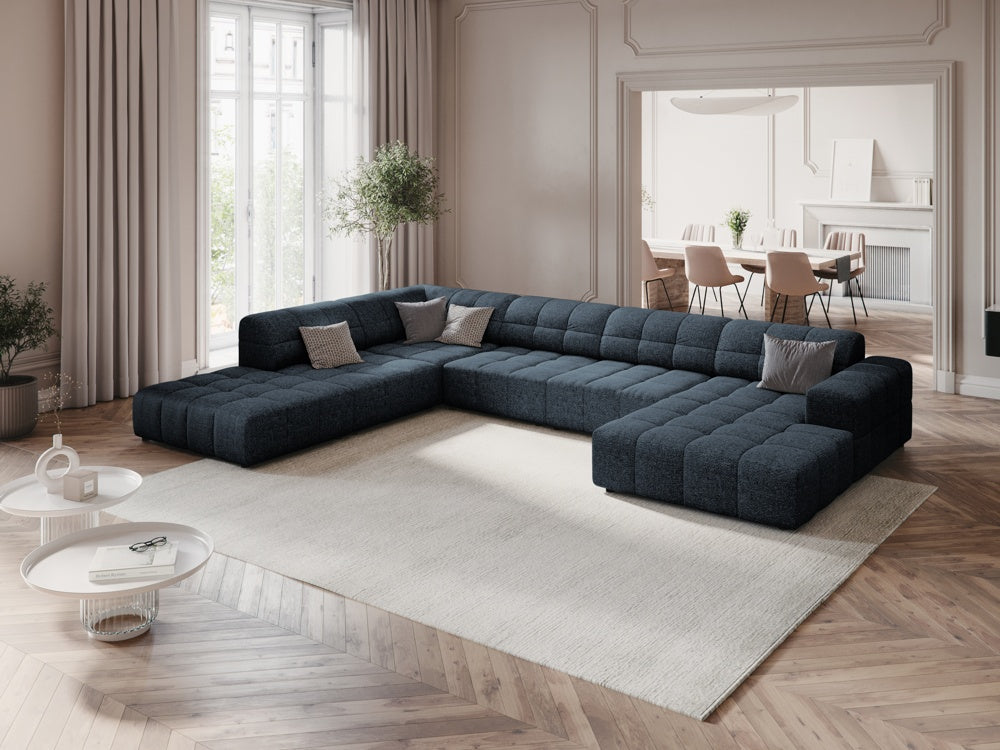 
7-Seater Designer Panoramic Sofa "Chicago" - Chenille Royal Blue / long side left