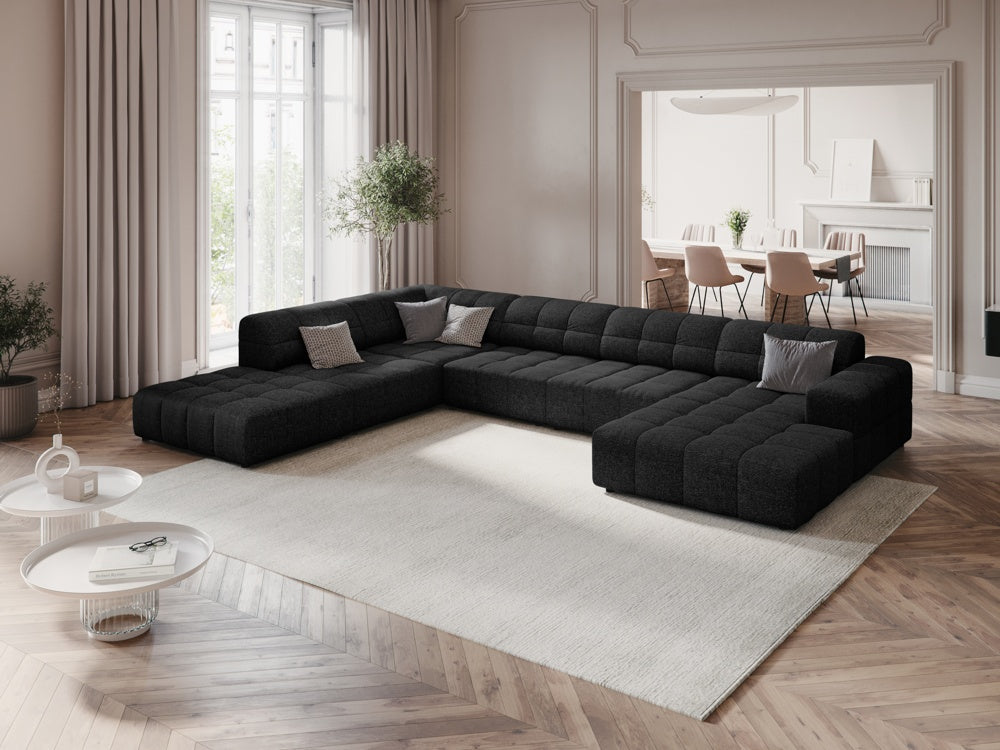 
7-Seater Designer Panoramic Sofa "Chicago" - Chenille Black / long side left