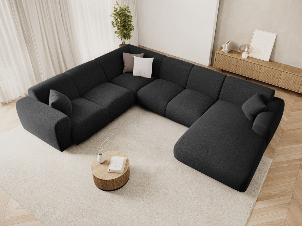 
6-Sitzer Design Panorama-Sofa „Nolio“ - Chenille Schwarz / lange Seite links