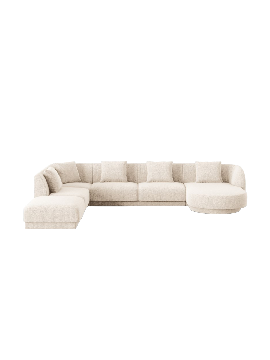 
6-Seater Designer Panorama Sofa "Tulum" - Chenille Light Beige / long side left