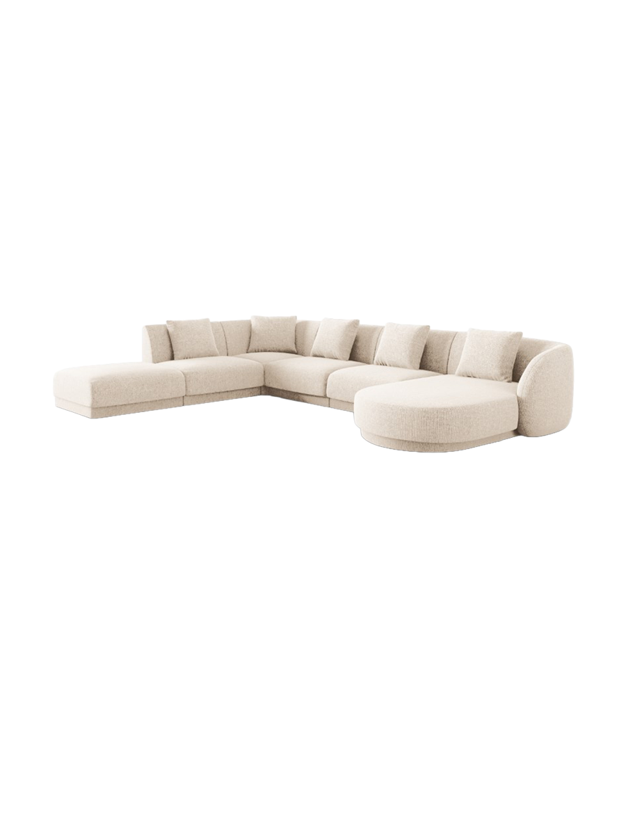 
6-Seater Designer Panorama Sofa "Tulum" - Chenille Light Beige / long side left