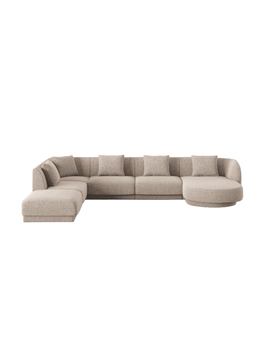 
6-Seater Designer Panorama Sofa "Tulum" - Chenille Beige / long side left