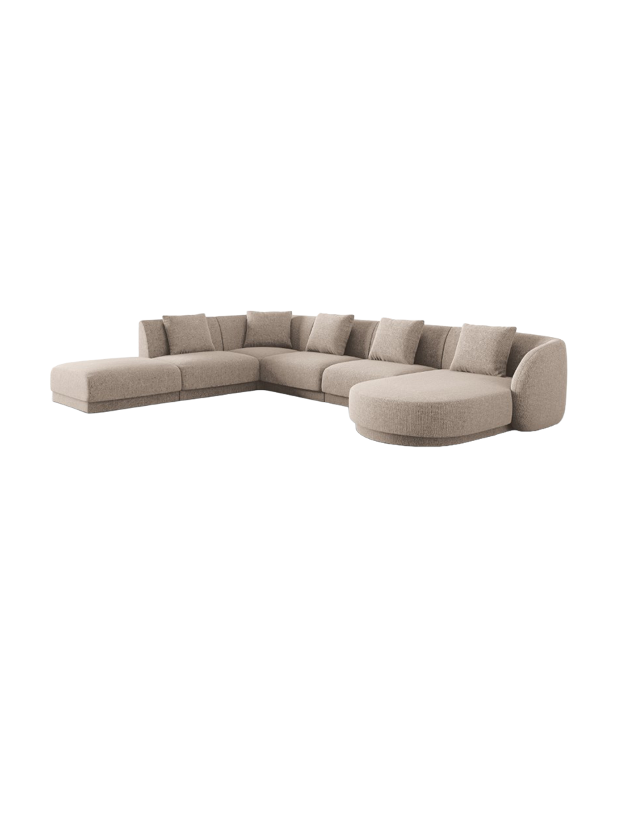 
6-Seater Designer Panorama Sofa "Tulum" - Chenille Beige / long side left