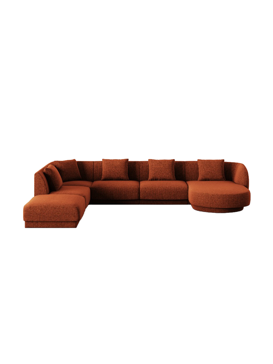 
6-Seater Designer Panorama Sofa "Tulum" - Chenille Terracotta / long side left