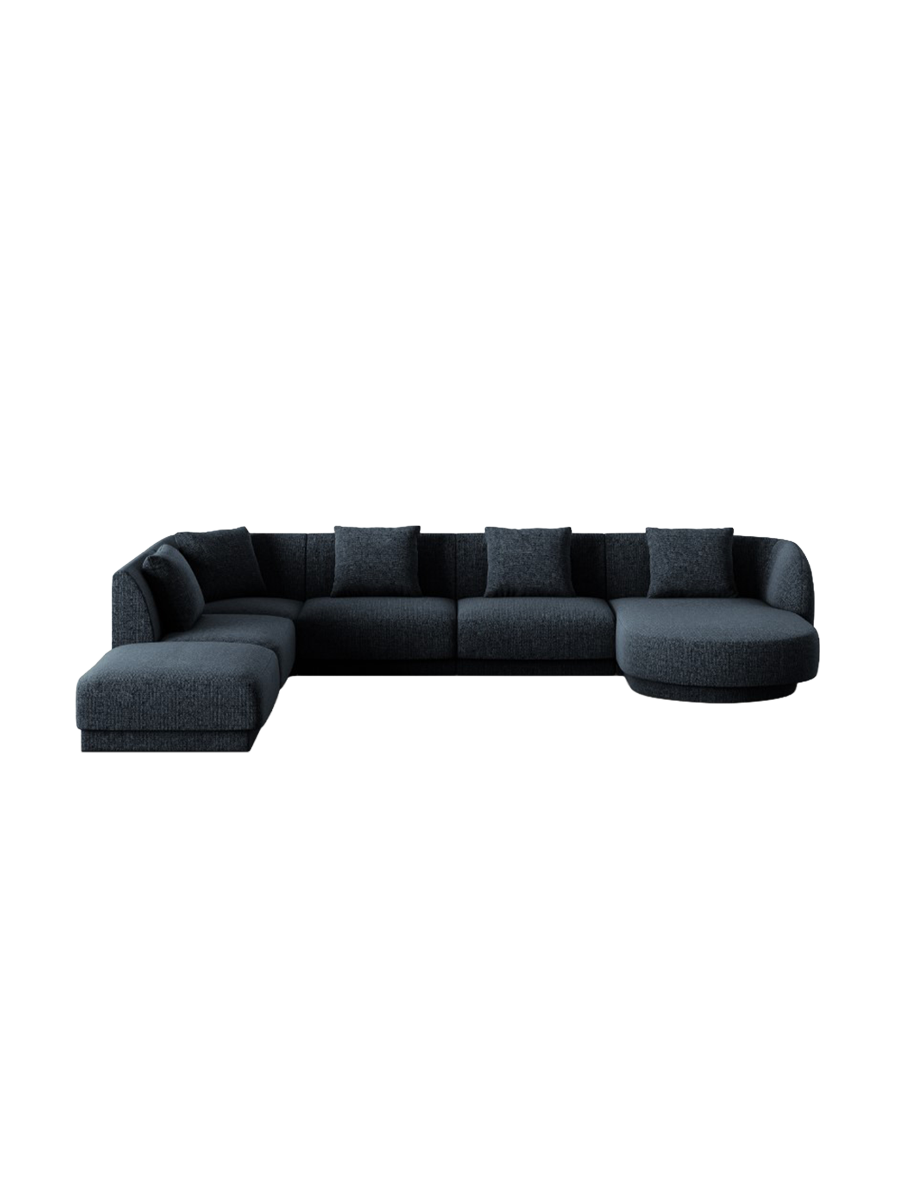 
6-Seater Designer Panorama Sofa "Tulum" - Chenille Royal Blue / long side left