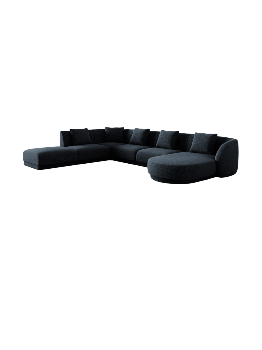 
6-Seater Designer Panorama Sofa "Tulum" - Chenille Royal Blue / long side left