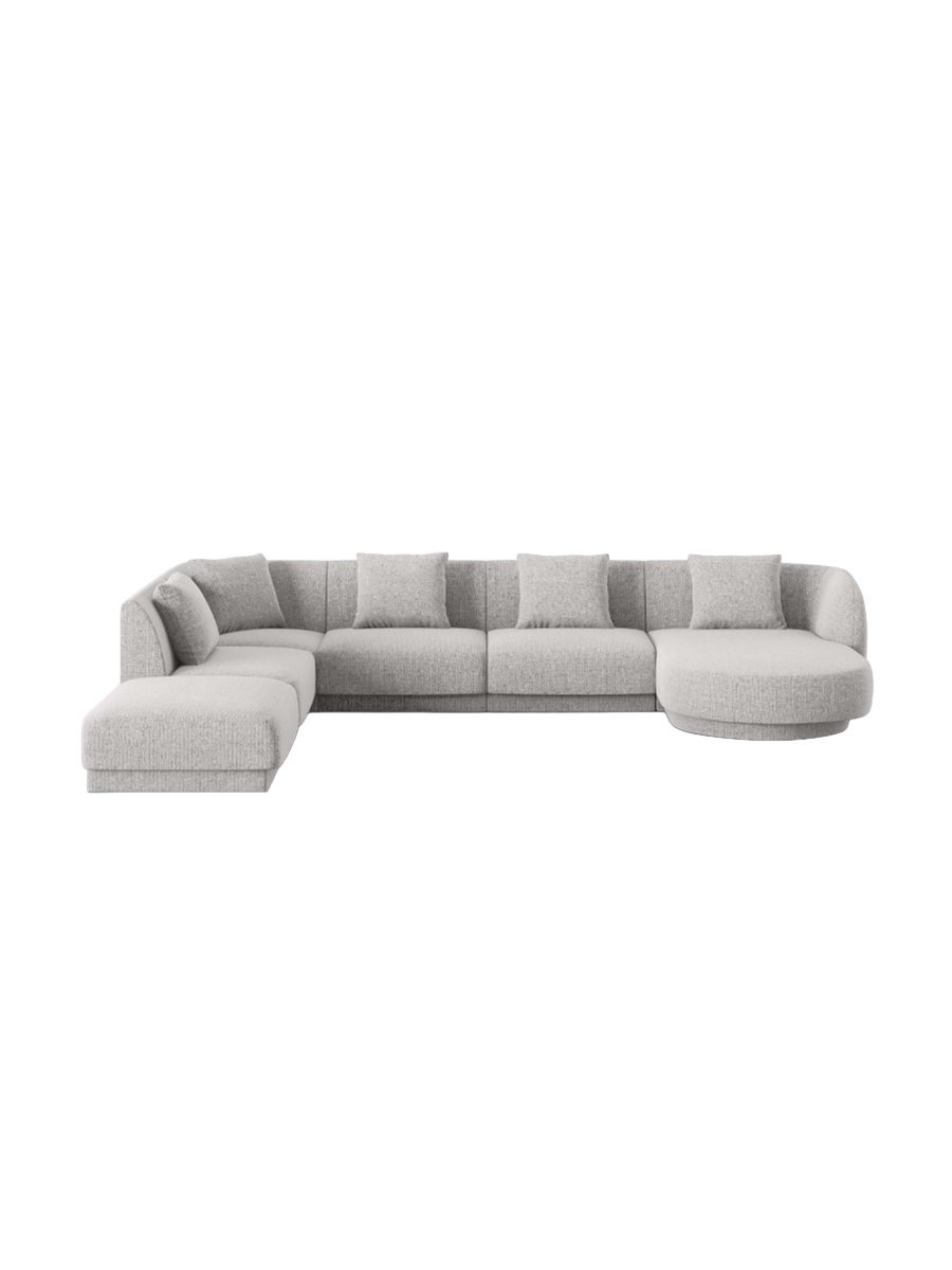 
6-Seater Designer Panorama Sofa "Tulum" - Chenille Light Grey / long side left