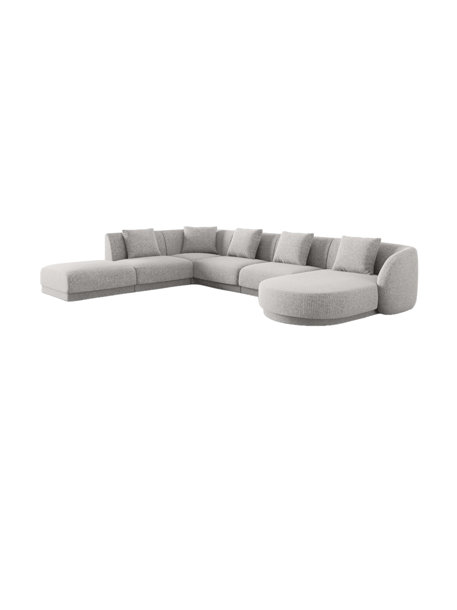
6-Seater Designer Panorama Sofa "Tulum" - Chenille Light Grey / long side left
