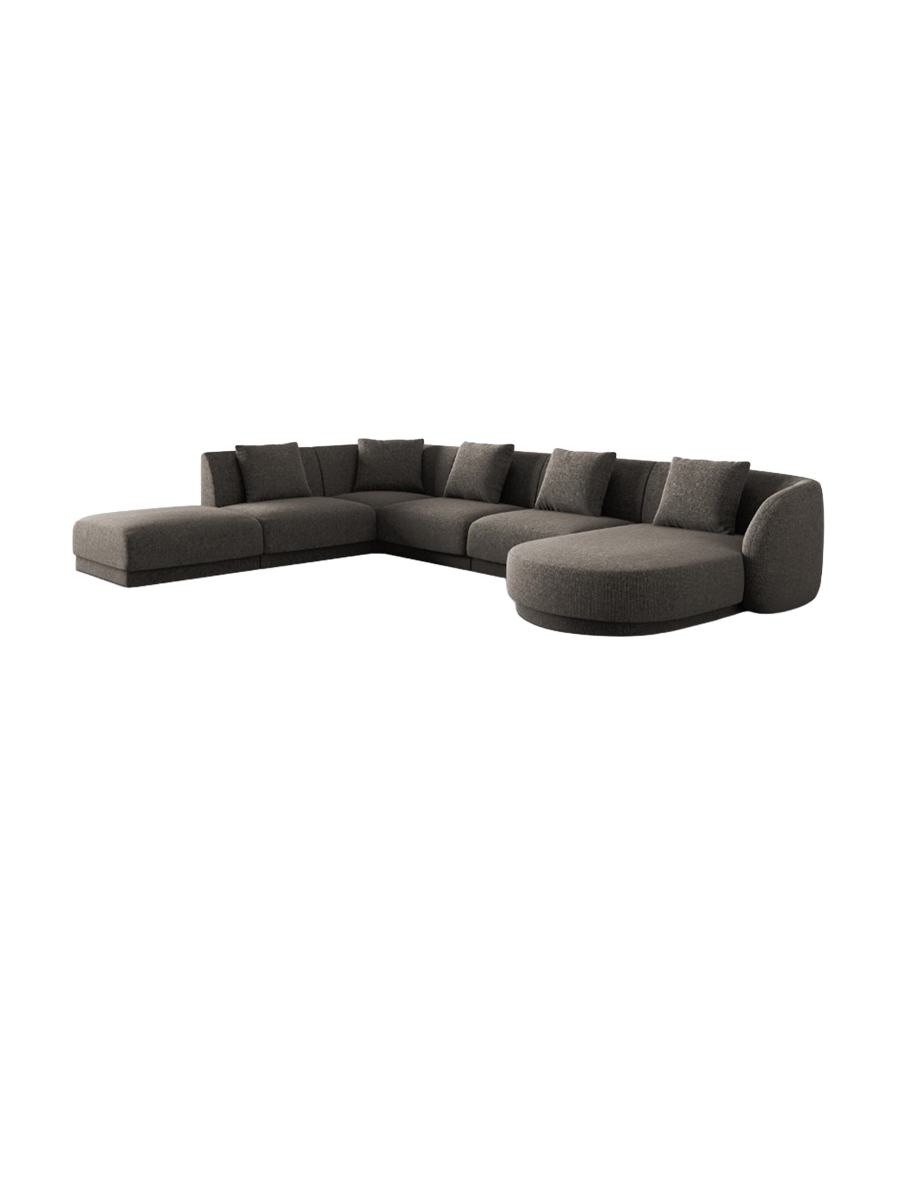 
6-Seater Designer Panorama Sofa "Tulum" - Chenille Grey / long side left