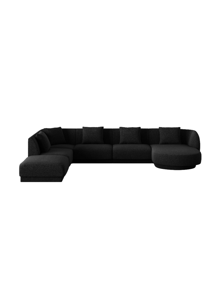 
6-Seater Designer Panorama Sofa "Tulum" - Chenille Black / long side left