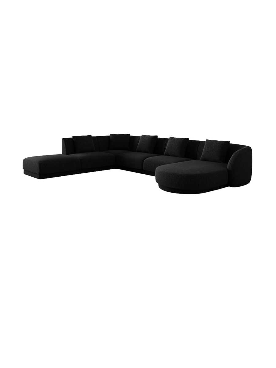 
6-Seater Designer Panorama Sofa "Tulum" - Chenille Black / long side left